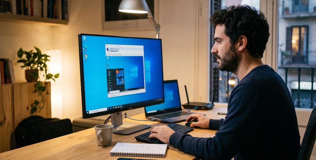 Tècnic informàtic connectant-se per escriptori remot des de Girona amb RustDesk
