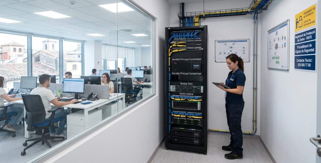 Tècnic fent manteniment informàtic i optimització de servidors a una empresa de Girona